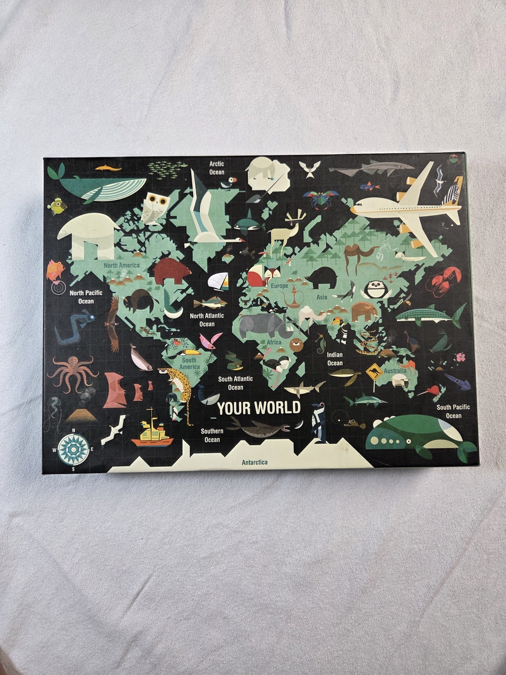 1000 Piece 'Your World' Illustrated World Map Poster Puzzle - Black & Mint Green